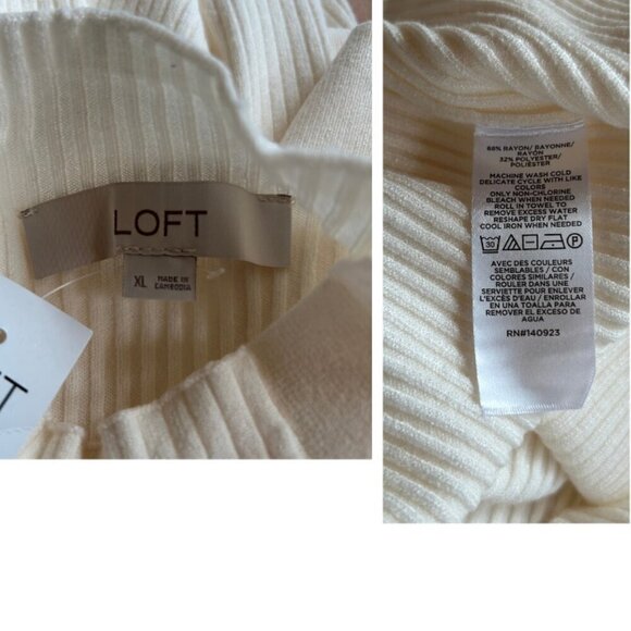 NWT LOFT Ribbed Shoulder Button Mock Neck Sweater Women's XL/12 Cream White - Picture 7 of 9